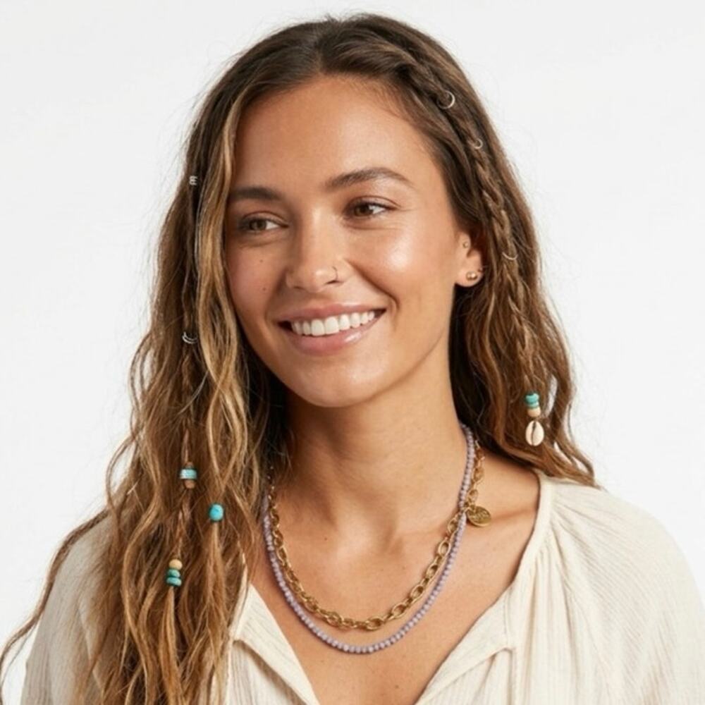 TWISTED SILVER Women's Artisan Boho Brass Bead Three Strand Necklace Adjustable